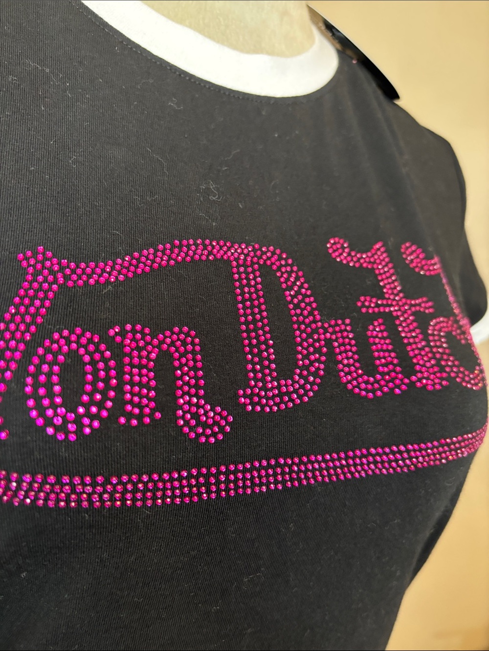 Von Dutch Pink Rhinestone Logo Ringer Cropped Tee - Picture 2 of 4